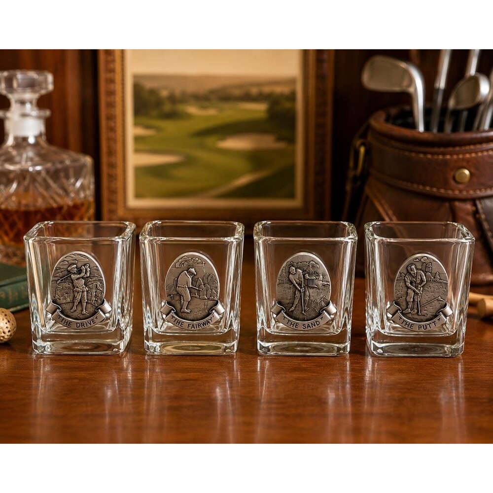 VTG Fort Pewter Golf Cocktail Glass Set: Drive,Fairway, Sand, Putt Tumblers